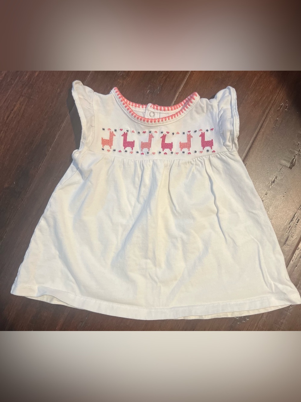 Starting Out White Tank Top with Pink & Coral Llama Embroidery